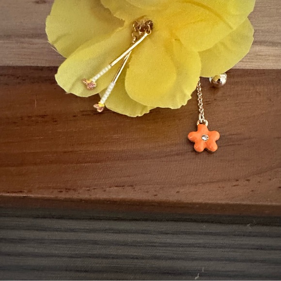 Betsey Johnson Bunny Fairy Yellow Daffodil MisMatch Crystal Earrings Faux Pearl - Picture 2 of 3